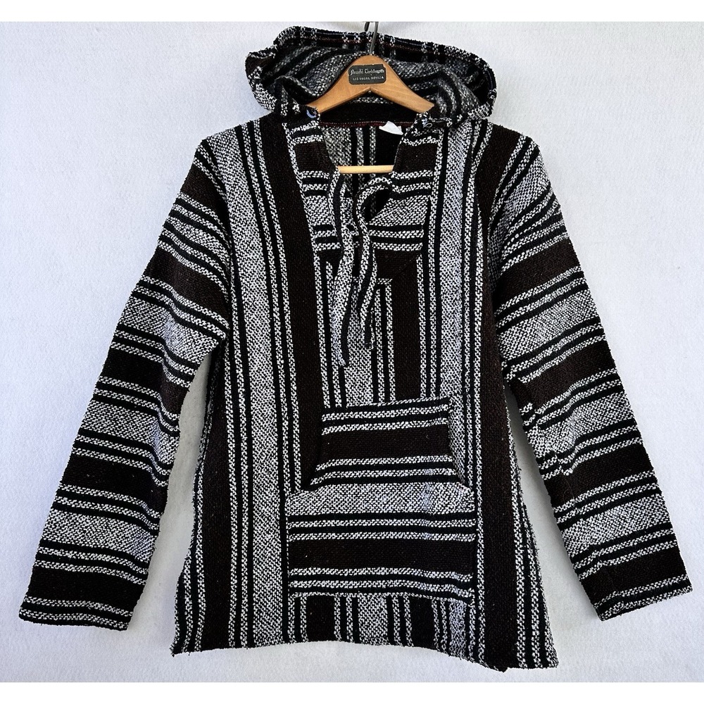 Baja Hoodie Drug Rug Pullover Sweatshirt Surfer Black L
